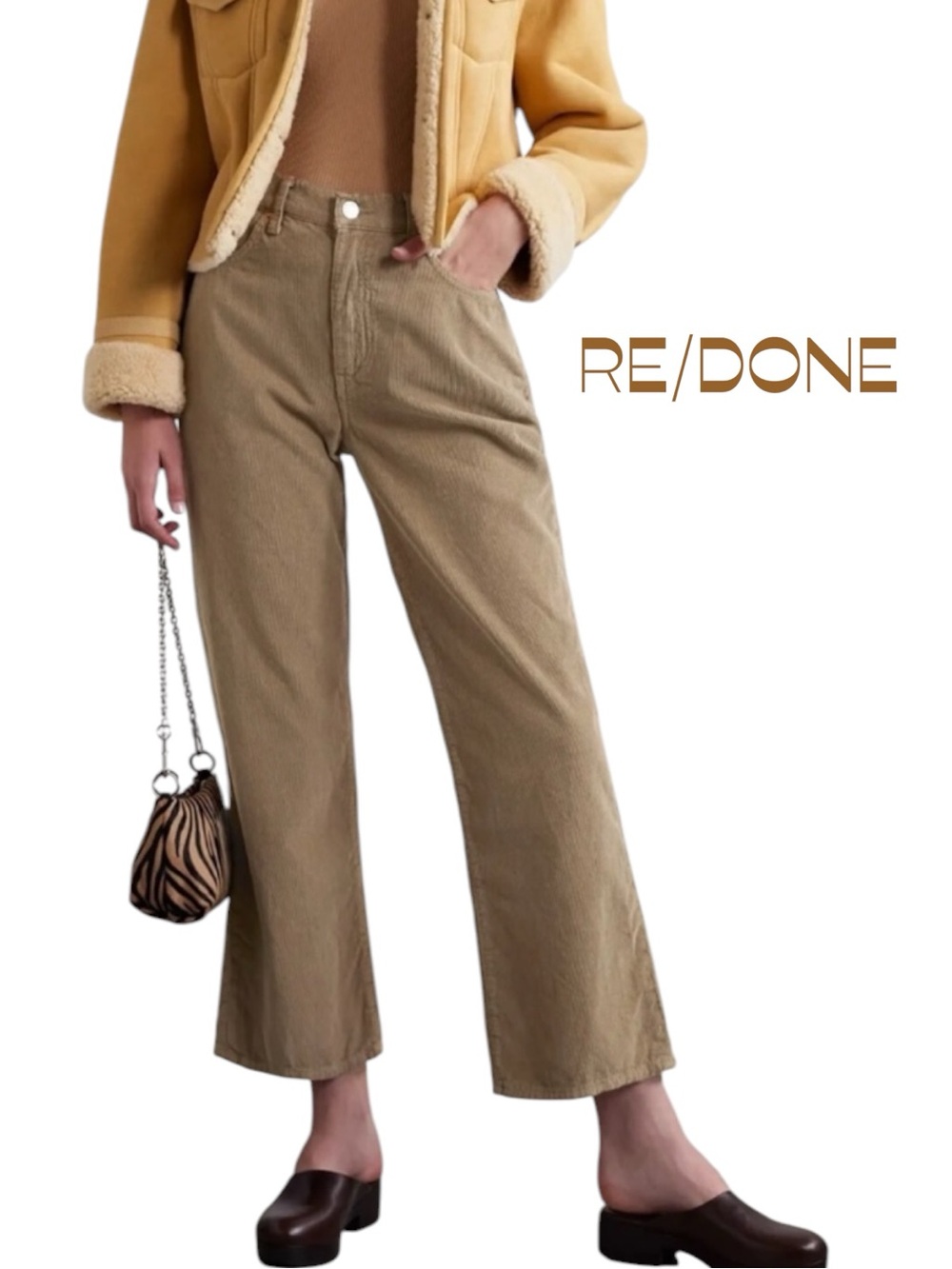 Re/Done Cropped 70’s Wide-Leg Jeans in Light Brown Corduroy NWOT Size 25